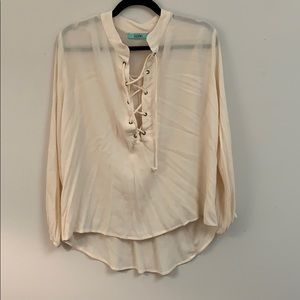 Cream Tie-Up Long Sleeve Shirt